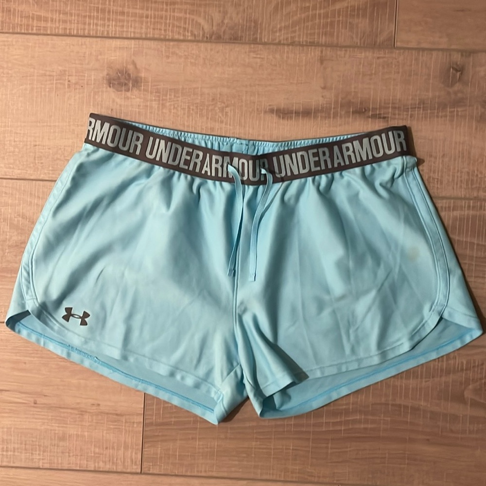 Ladies Under Armour shorts. Light blue. Good condition. Size Large.